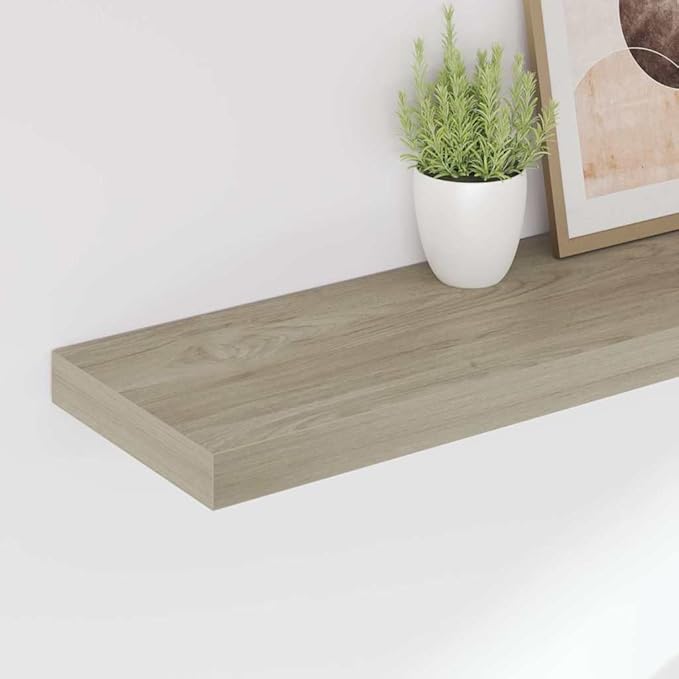 Floating Wall Shelves Set of 4, Invisible Mounting Oak Wood Look Shelves for Living Room Decor, 31. 5 Inch Modern Display Rack for Books, Plants, Photos, heavy-duty 22lb Load Each, Easy Install