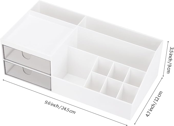 LETURE Desk Organizer, Cosmetic Makeup Vanity Organizer Box, Bathroom Counter Makeup Storage for Eyeshadows, Skin Care, Concealers, Powders, Nail Polish (White)