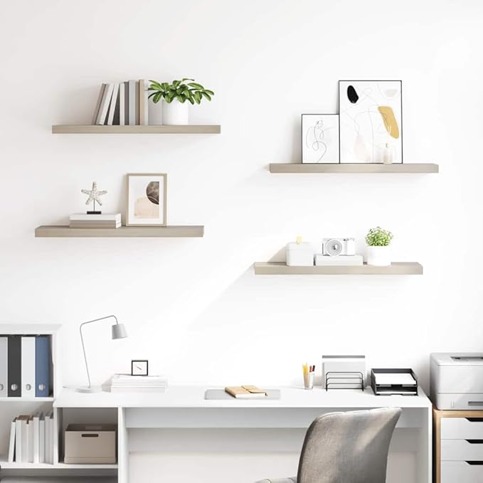 Floating Wall Shelves Set of 4, Invisible Mounting Oak Wood Look Shelves for Living Room Decor, 31. 5 Inch Modern Display Rack for Books, Plants, Photos, heavy-duty 22lb Load Each, Easy Install