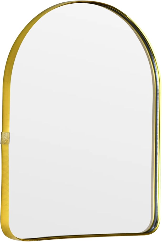 Funly mee Arched Wall Mirror, Wall-Mounted Plastic Mirror, for Bathroom and Vanity (Gold, 11.8 x 15.8)
