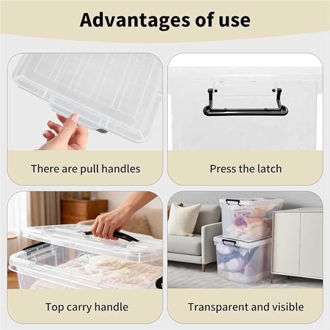4 Pack 28 Qt Clear Storage Bins with Lids, Stackable Plastic Organizer for Home, Office, Garage, BPA-Free, Heavy-Duty, See-Through Containers with Secure Latches & Handles