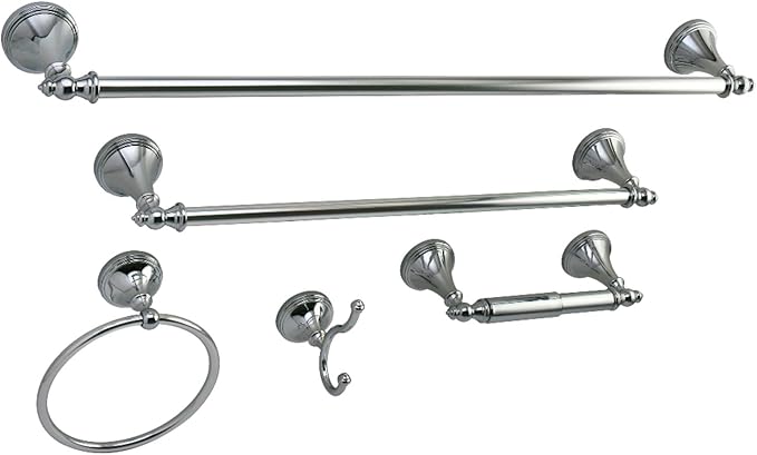 Kingston Brass Naples 5-Piece Accessory Set with 18" & 24" Towel Bar, Towel Ring, Robe Hook & Toilet Paper Holder, Polished Chrome