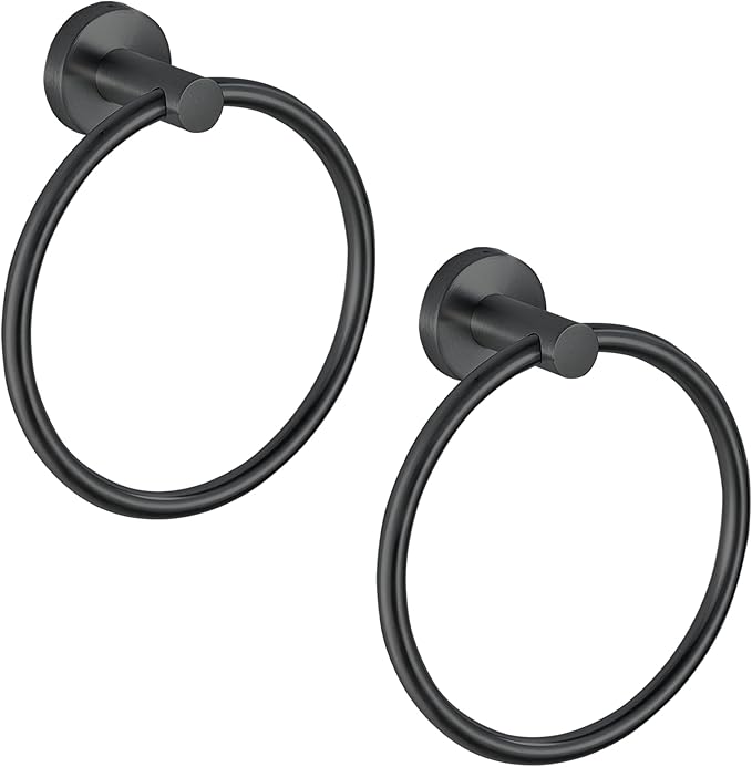 Towel Ring, Bathroom Hardware Accessories, Wall-Mounted Towel Ring, Simple Round Stainless Steel Towel Rack, for Bathroom and Kitchen (Black 2Pack)