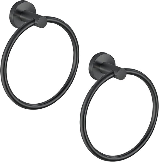 Towel Ring, Bathroom Hardware Accessories, Wall-Mounted Towel Ring, Simple Round Stainless Steel Towel Rack, for Bathroom and Kitchen (Black 2Pack)