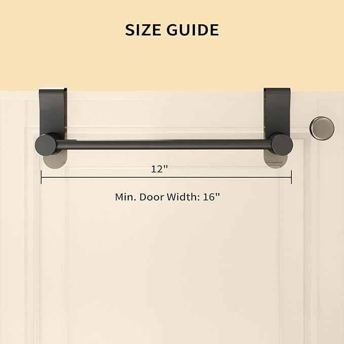 YUMORE 12" Over the Cabinet Towel Bar, 2 Pack Matte Black Stainless Steel Kitchen Door Towel Holder, Anti-Slip & No Drill