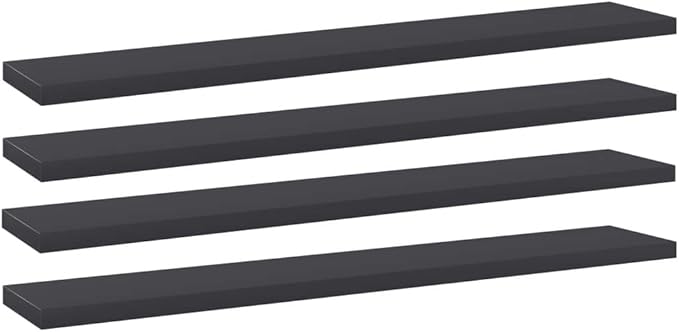 Wall Mounted Shelf Set of 4 Grey Engineered Wood Boards 23.6 in x 3.9 in for Home Storage and Display