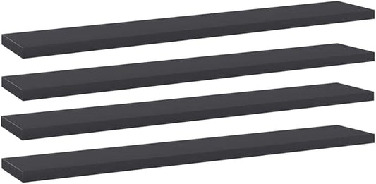 Wall Mounted Shelf Set of 4 Grey Engineered Wood Boards 23.6 in x 3.9 in for Home Storage and Display
