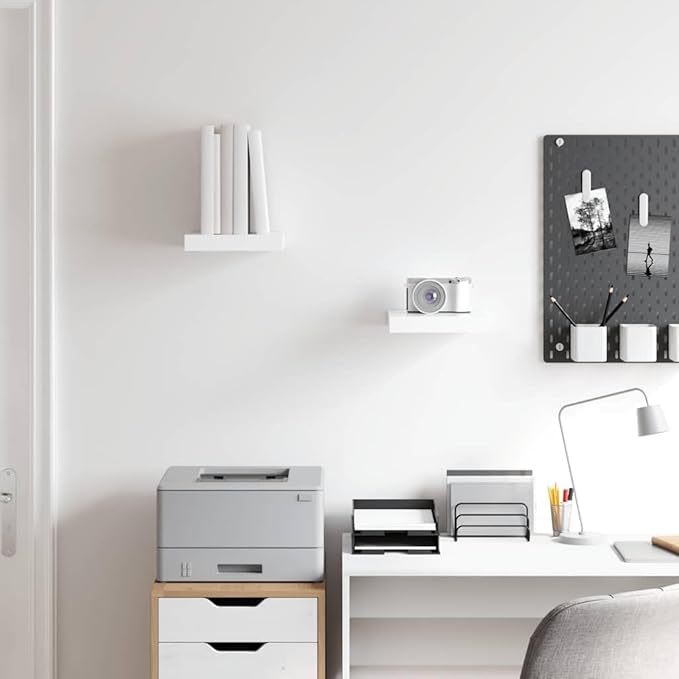 Floating Wall Shelves Set of 2, Modern Invisible Mounting Display Shelves for Living Room & Office, High Gloss White Honeycomb MDF with Metal Frame, 9.1x9.3x1.5 Inches, Holds 11 lbs Each