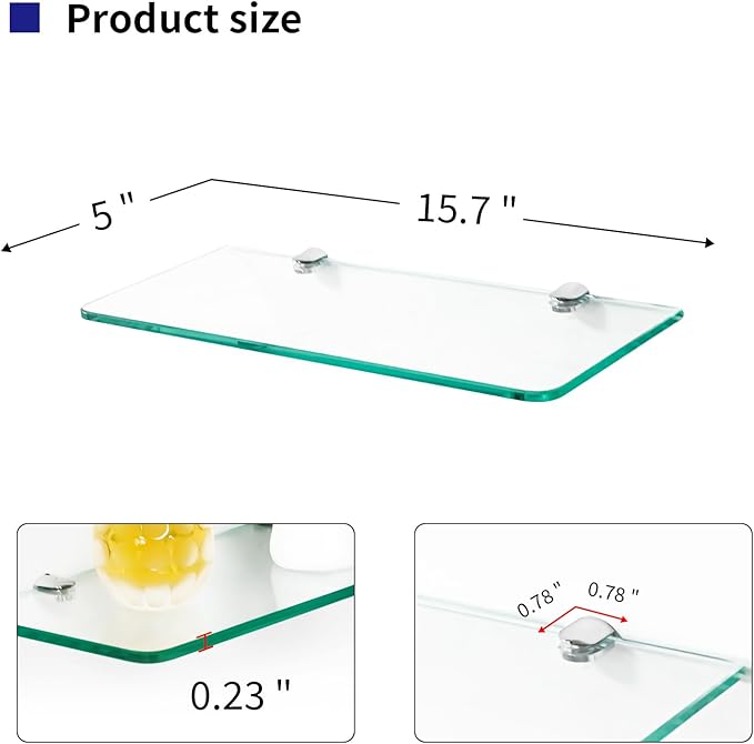 2-Pack Modern Glass Bathroom Shelves – 20” x 5” Wall-Mounted, Chrome-Plated Finish – Tempered Glass Storage Rack for Towels, Toiletries & Décor