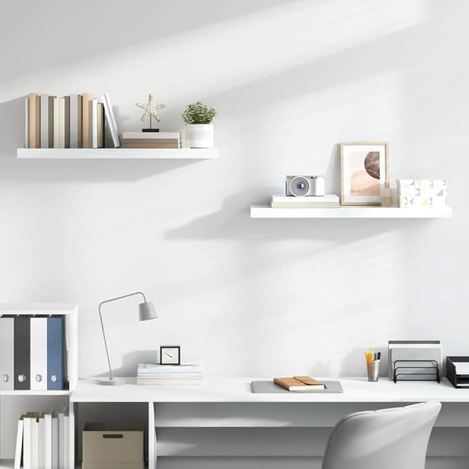 Floating Wall Shelves Set of 2, High Gloss White Modern Display Shelves with Invisible Mounting, 35. 4 Inch Long MDF Board for Living Room Bedroom Office Decor, Holds 22lb Each Books and Decorations