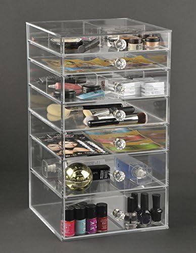 Makeup organizer with 7 removable drawers, drawer dividers and crystal knob handles (A7RK)
