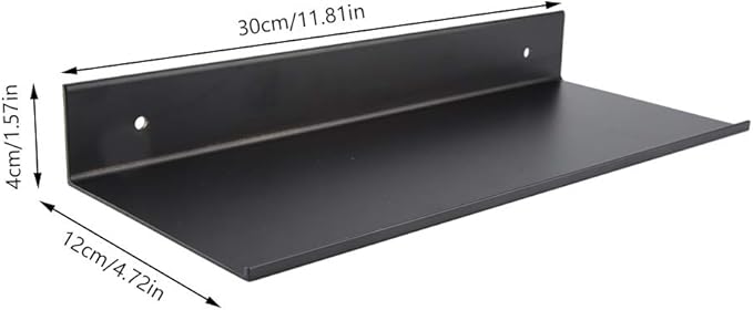 Black Single Layer Bathroom Shelf, Space Aluminum Rack with Rounded Corners, Matte Finish Wall Mounted Organizer for Bathroom or Kitchen Storage (30cm)