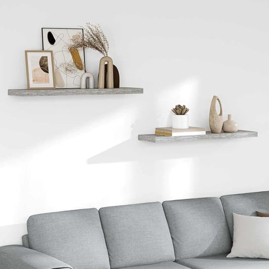 Set of 2 Floating Wall Shelves 35.4 inch, Modern Concrete Grey MDF Display Ledge for Bedroom, Living Room and Office Decor, Rectangular Shelving Unit