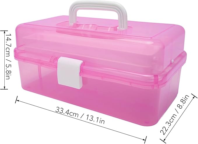 Zerodis 3 Layers Storage Box, Transparent Lid Plastic Portable Storage Box Sturdy Non Deformable Storage Case with Handle Art Craft Storage Box for Cosmetics Jewelry Nail Tools (Red)
