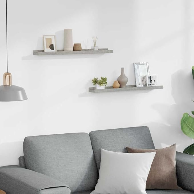 Floating Wall Shelves Set of 2, 23.6-Inch Modern Display Ledge for Living Room, Bedroom, and Home Decor, Concrete Grey MDF, Minimalist Storage Organizer