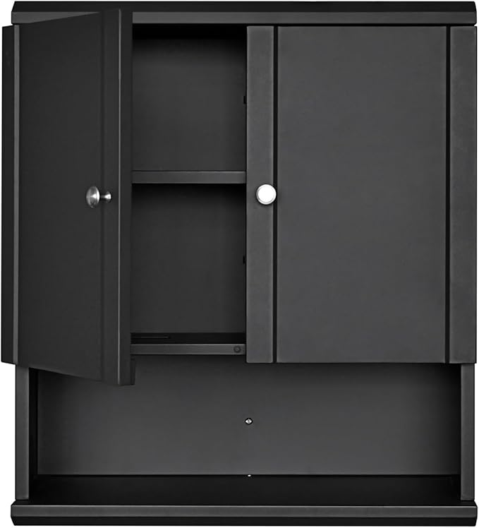 Fundin Black Bathroom Wall Metal Cabinet with Hidden Tissue Slot & Adjustable Shelves, Over The Toilet Storage Cabinet for Bathroom Laundry Room