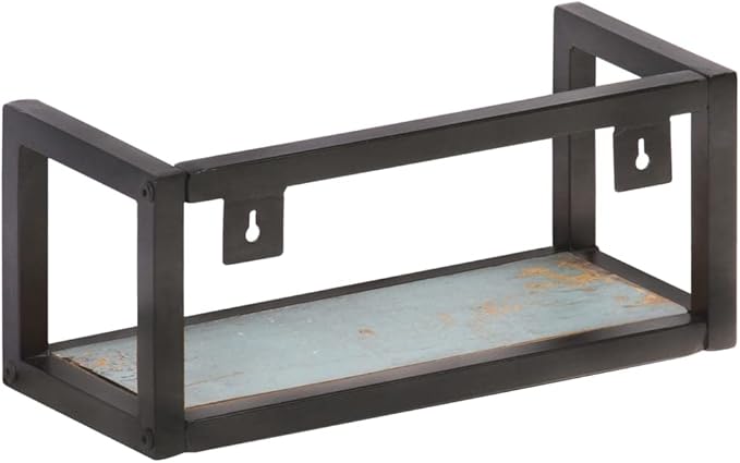 Wall Shelf Set of 2, Rustic Reclaimed Wood Floating Shelves with Industrial Metal Brackets, 15.7 Inch Decorative Storage Ledges for Bedroom, Living Room, Bathroom