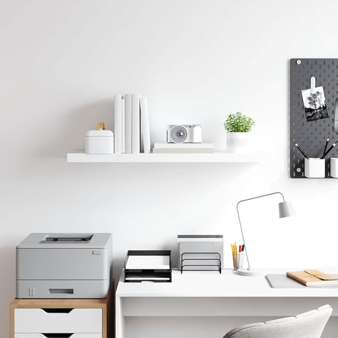 Floating Wall Shelf 35.4 inch Modern Rectangular Display Shelf White High-Gloss MDF Storage Ledge for Bedroom Living Room Home Office Decor