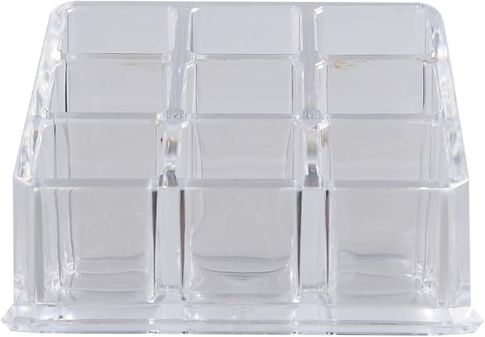 AKOAK 1 Count Transparent Acrylic Trapezoid Nine Grid Lipstick Storage Box, Dressing Table Small Lipstick Shelf Display Stand