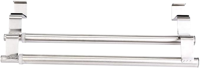 Kitchen Retractable Towel Holder, Stainless Steel Adjustable Double Over Cabinet Door Drying Kitchen Towels Hanger Bar Rack for Homes, Apartments, Condos Bathroom or Kitchen