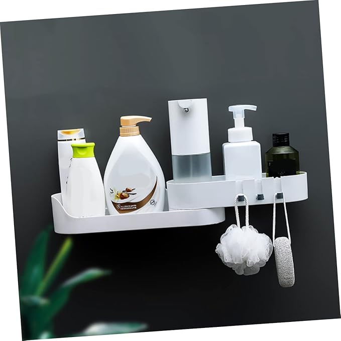Wall-Mounted Adhesive Bathroom Shelf Rotating Storage Rack Punch-Free Organizer for Corner Black Hooks for Bathrooms and Showers