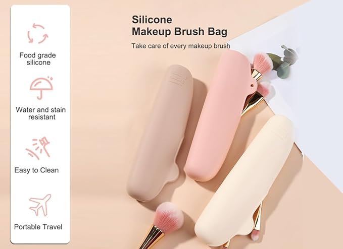 Womens Soft Silicone Travel Makeup Brush holder,Dust-proof Portable, Soft and Eco-Friendly Beauty Make up Organizer (1, Dark pink Brush Holder)