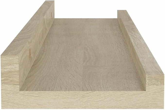 Set of 4 Floating Wall Shelves, 15.7 inch Sonoma Oak MDF Display Shelves for Living Room Bedroom, Modern Minimalist Storage Ledge for Books Plants Decorations