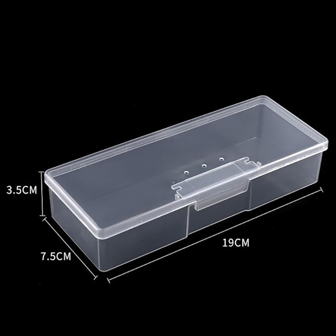 2 Pcs Clear Nail Art Storage Box Manicure Tool Organizer Case Small Plastic Pedicure Box Rectangle Stackable Containers Nail Implement Supplies Cases Makeup Display Cases with Hinged Lids Clear