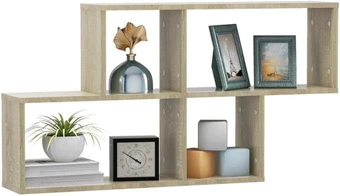 Sonoma Oak Wall Shelf 39.4x7.1x20.9 Inches Engineered Wood Display Storage Unit for Living Room Bedroom with Invisible Mounting System