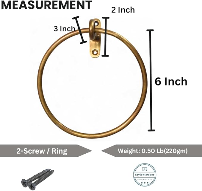 STYLENT Decor Solid Brass Towel Ring | Antique Hand Towel Hanger, Round Towel Holder for Bathroom,Toilet,Kitchen Accessories Handmade & Minimalist Design (Brass Antique By Hand)