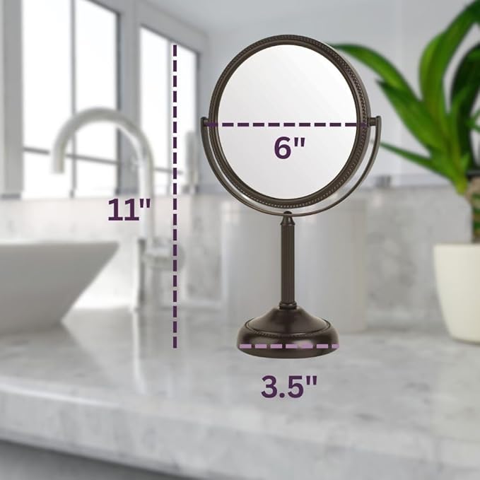 JERDON Two-Sided Tabletop Makeup Vanity Mirror - 10X-1X Magnification & Swivel Design - 6-Inch Diameter Portable Mirror - Bronze Finish - Model JP910BZP