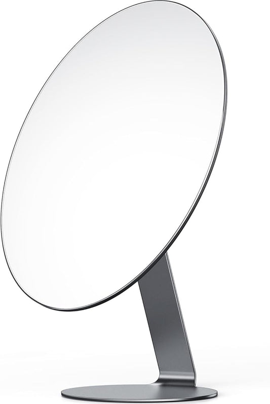 NEZZOE Oval Makeup Mirror for Desk, 12 Inch Frameless Metal Standing Table Top Mirror, Adjustable Angle