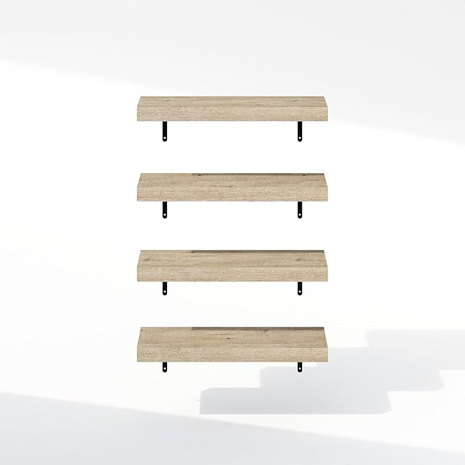 Furinno Tanna Floating Shelves for Wall Set of 4, 22-Inch Bathroom Wall Shelf, Wall Mounted Shelf, for Bathroom Organizers and Storage, Living Room, Natural