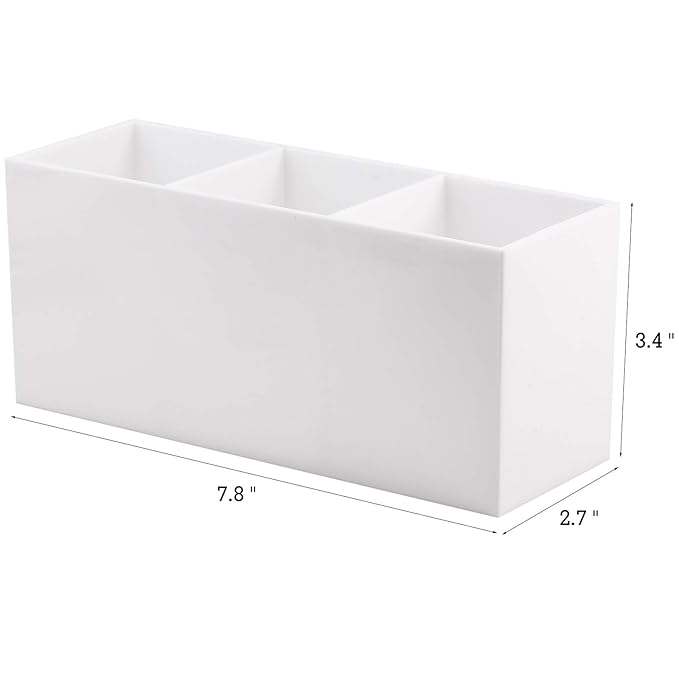 Tbestmax Makeup Brush Holder Organizer Cosmetic Brushes Container Storage 3 Slots - Great for Vanity (White)