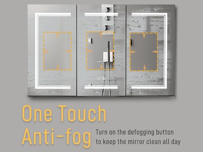 Karl home 48x28 Inch 3 Doors Bathroom Medicine Cabinet with LED Mirror, 3 Color Wall Mounted Dimmable Bathroom Cabinet with 3-Tier Storage Shelves, Anti-Fog, USB Charge, White