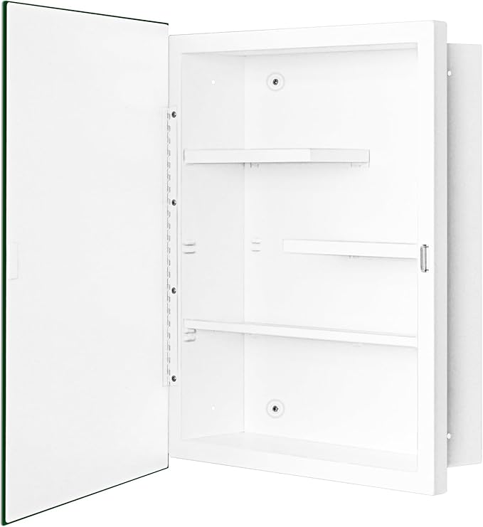 Fundin White Medicine Cabinet with 16 x 20 Beveled Mirror & Adjustable Staggered Shelves, Recessed or Surface Mount Bathroom Medicine Cabinet