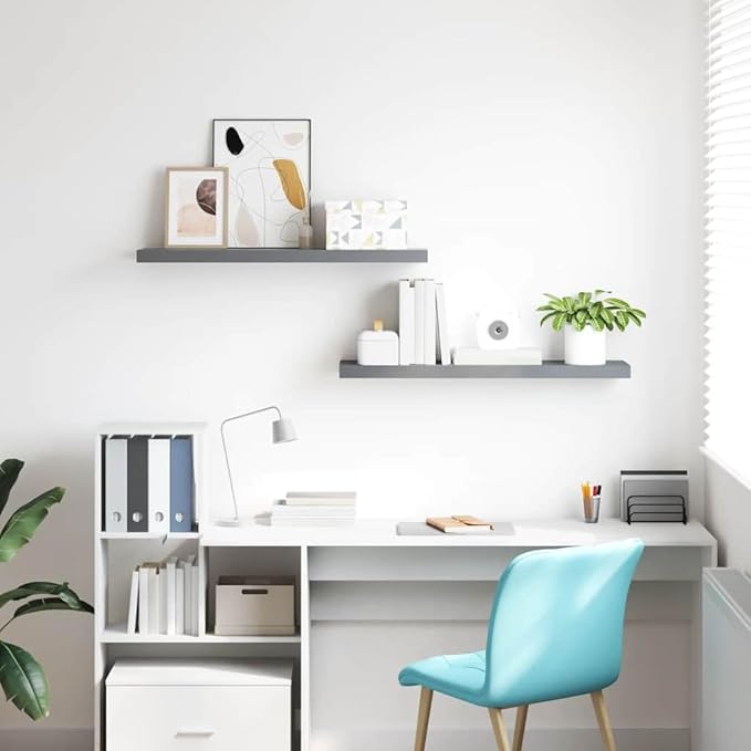 Set of 2 Floating Wall Shelves 47.2 Inch, Modern Long Grey Display Ledge for Bedroom Living Room Office, Wall Mounted Storage MDF Shelf