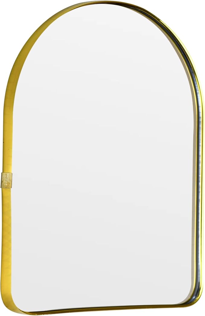Funly mee Arched Wall Mirror, 15.8 x23.6 inches, Wall-Mounted Plastic Mirror, for Bathroom and Vanity (Gold)