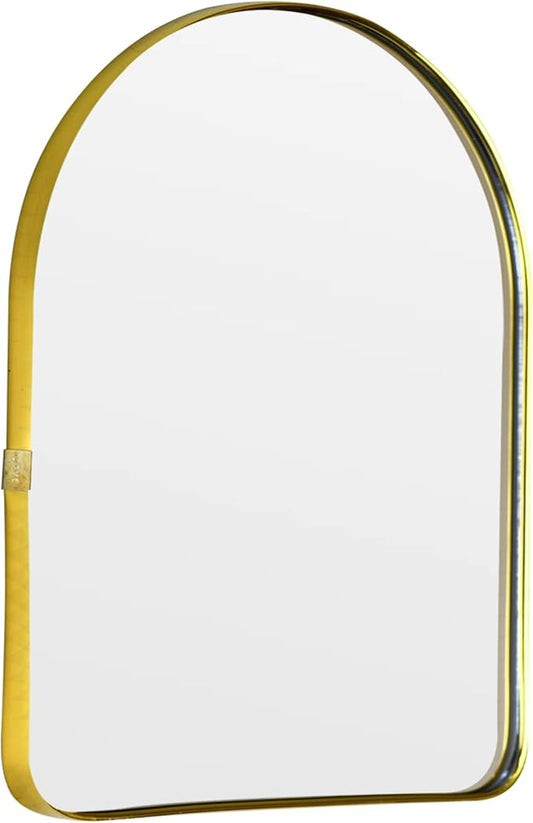Funly mee Arched Wall Mirror, 15.8 x23.6 inches, Wall-Mounted Plastic Mirror, for Bathroom and Vanity (Gold)