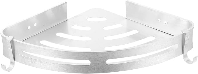 Punch-Free Wall-Mounted Storage Rack Bathroom Shelf Triangle Holder Space Aluminum Double Layer with Hooks Silver for Hotel and Home Organization