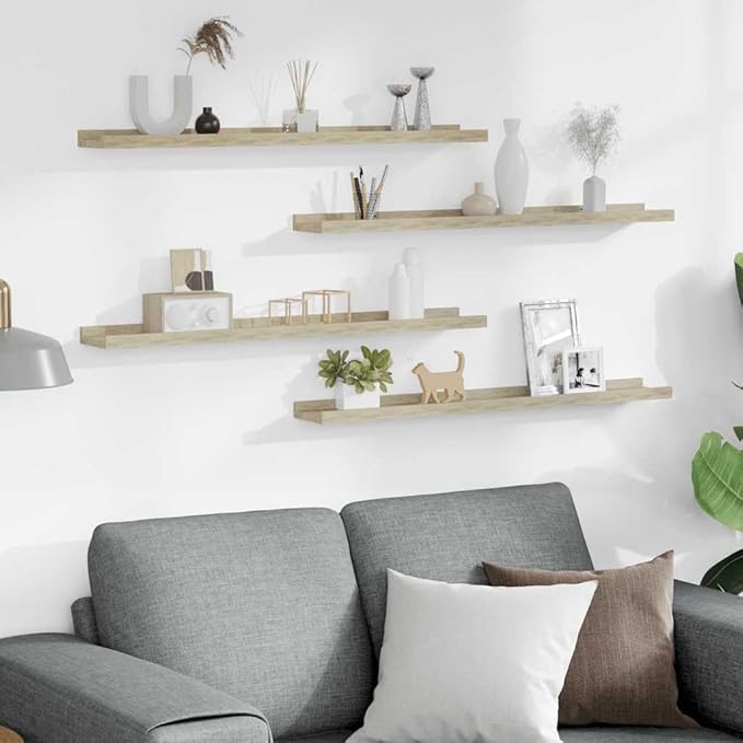 Wall Shelf Set of 4, 31.5 Inch Floating Shelves for Wall Decor, Sonoma Oak Wood Storage Shelves for Living Room Bedroom, Modern Minimalist Display Ledges