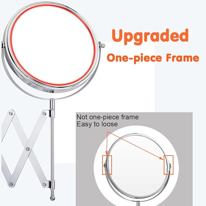 Welllink 8Inch Max Wall Mounted Bathroom Mirror, 10X Magnification with 1X Side, High-Definition Glass, No Distortion, Chrome Finish