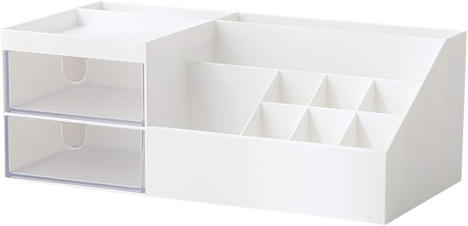 Marknor Cosmetic/Makeup Vanity Organizer Box, Mini Desk Storage for Office Supplies, Bathroom Counter or Dresser, White