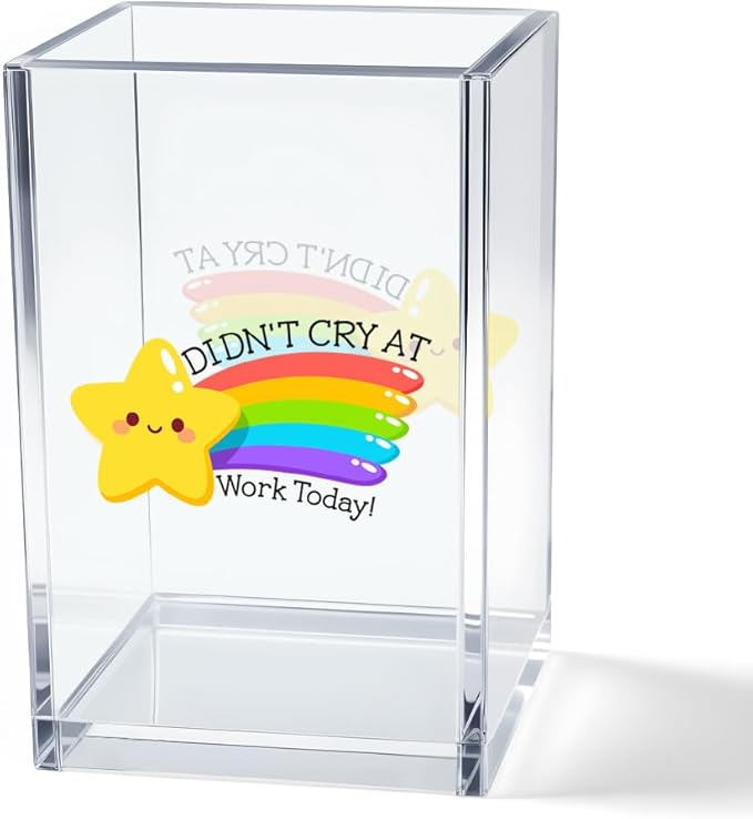 Didn't Cry at Work Today Acrylic Cosmetic Pencil Pen Holder Cup, Funny Gold Star Desk Organizer for Home Office Decor, Chaos Coordinator Gifts, Sarcastic Work Gifts for Women Men Coworker Nurse
