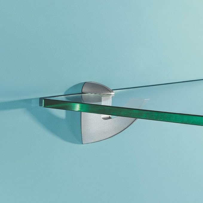 Glass Shelves - Tempered Safety Glass Shelves for Bathroom, Choose Over 20 Shelf Brackets and Multiple Shelf Sizes - Scoop Style - 31.5 x 7.9 in - Silver Clip