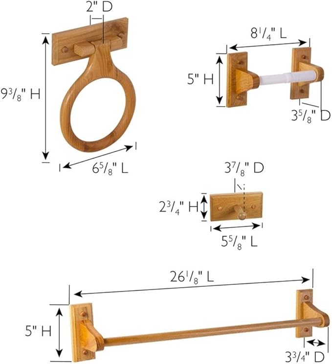 Pemberly Row 4-Piece Wood Bathroom Hardware Set in Honey Oak
