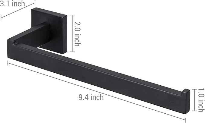 MyGift 9 Inch Premium Hotel Series Commercial Grade Stainless Steel Hand Towel Holder Bar, Wall Mounted Matte Black Rail Hook for Hanging Bathroom Hand Towels