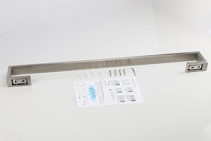 TocTen Bath Towel Rack - 2 Pack Square Base Thicken SUS304 Stainless Steel Towel Bar for Bathroom, Bathroom Bar Accessories Towel Rod Heavy Duty Wall Mounted Towel Holder(Brushed Nickel, 16 Inch)