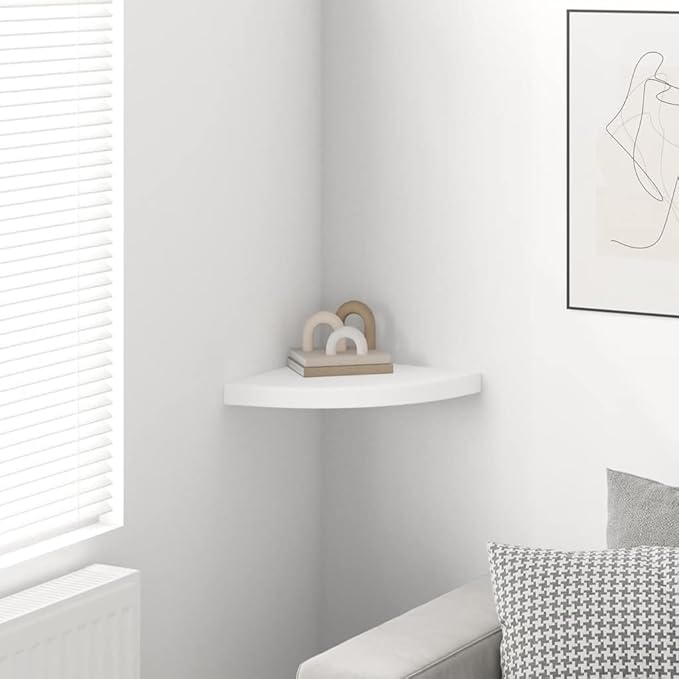 Corner Shelf Wall Mounted Floating Triangular Display Shelves, 13.8 Inch Matte White Wood MDF Storage Organizer for Bedroom, Living Room, and Home Office Decor