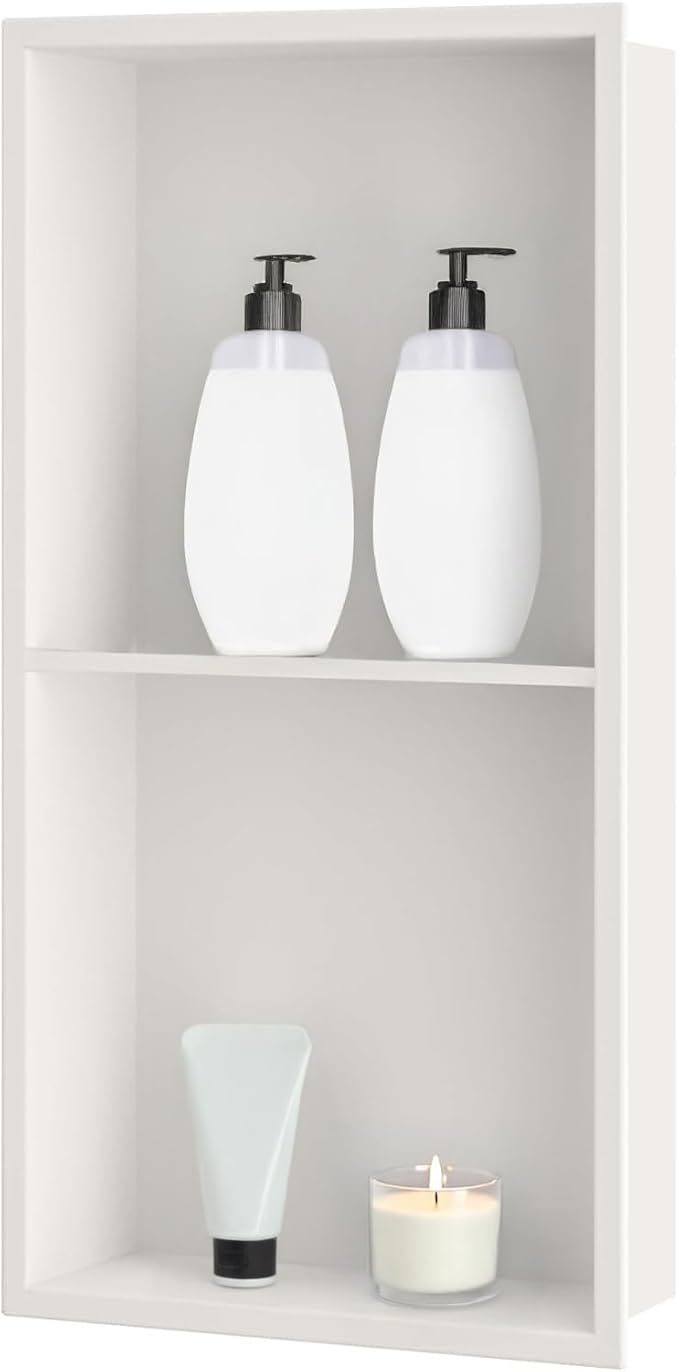 SaniteModar Shower Niche, Stainless Steel Shower Niche No Tile Needed, Recessed for Bathroom Storage (Warm White, 24" x 12",Double)